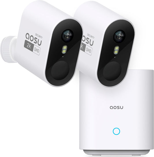 aosu Security Cameras Wireless Outdoor Home System, True 2K HD Night Vision, No Subscription Required, Long Battery Life, 166° Wide View, Spotlight & Siren Alarm, Motion Alert, Support 2.4 & 5GHz WiFi