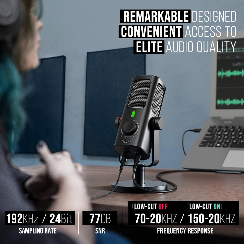 FIFINE AmpliTank PROFILE3 USB Condenser Microphone for Studio Podcast | Desktop Computer Recording Mic, Monitor Mix, Volume Control, Low-Cut Switch, Metal Built for Streaming Music Creation Vocal