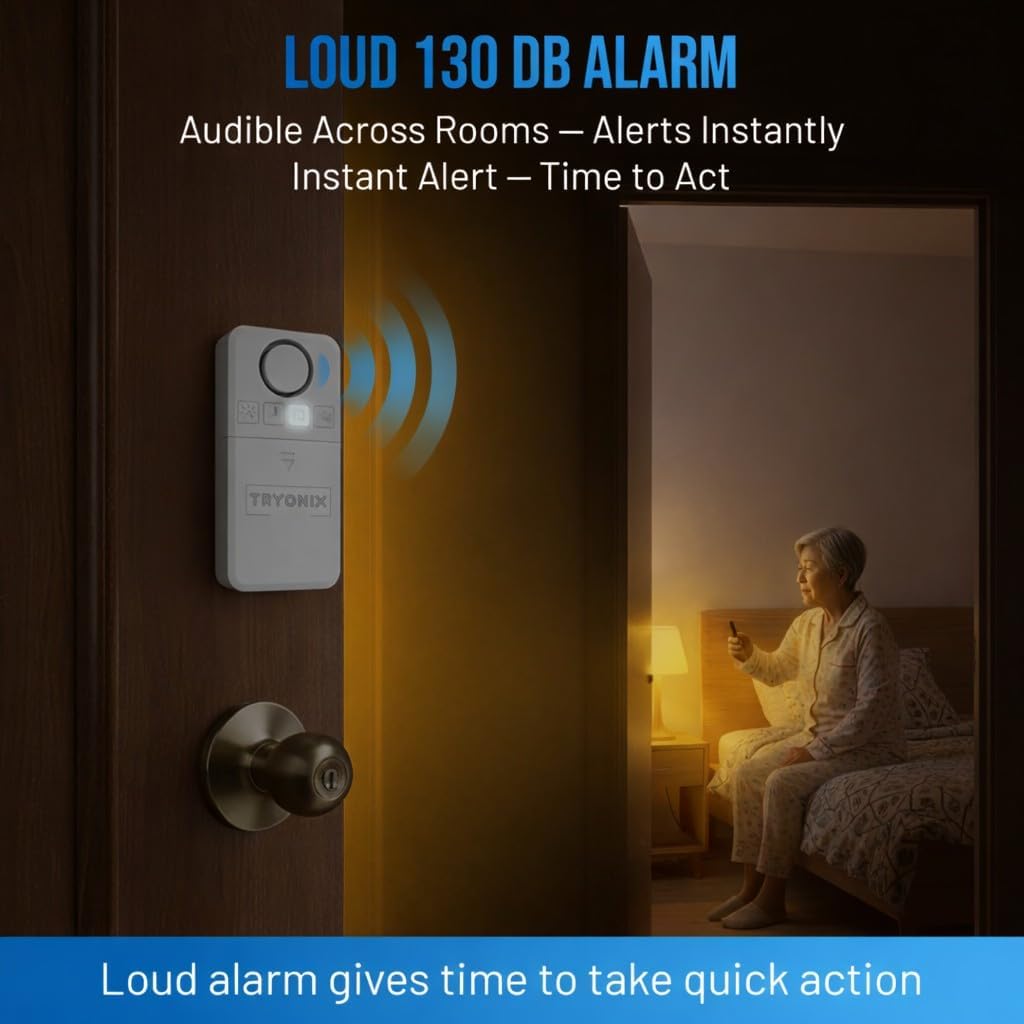 Door Alarms When Opened for Kids & Elderly – 130 dB Loud Door & Window Alarm, 1.2” Wide Gap Sensor, Instant & Delay Alerts, 3 Volume Levels, AAA Batteries Included, Low Battery Alert, 2 Pack