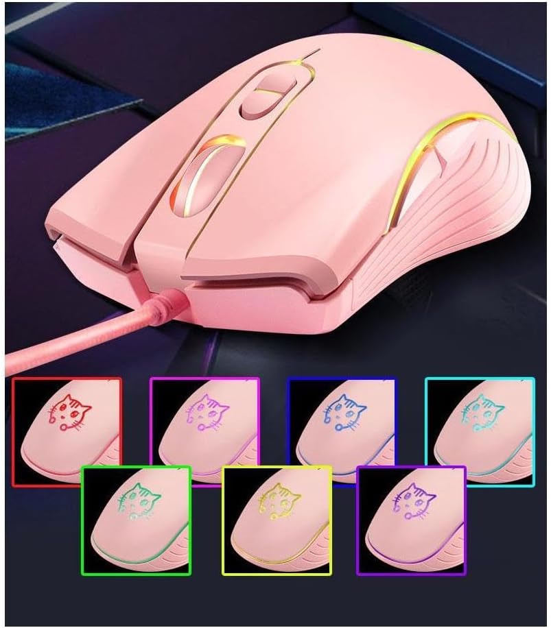 Gaming Wired USB Mouse, 2400DPI 4 Adjustable Levels, Ergonomic Slient Mouse for PC/Desktop/Laptop - Pink Cat