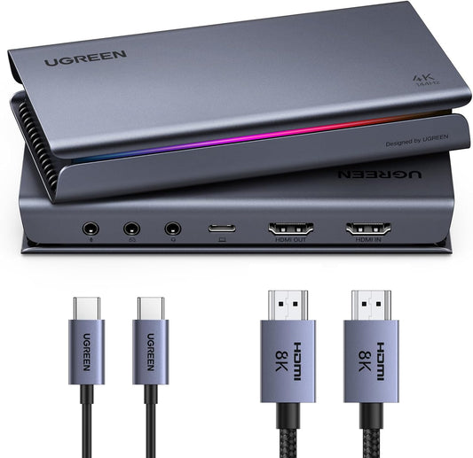 UGREEN 4K 144Hz Video Capture Card HDMI to USB 3.2 Gen 2 Game Recording | Mic and HDMI 2.1 Loop-Out, with Low Latency for Streaming Compatible with Switch 2/Xbox/PS4/PS5/PC/Camera/Mac/OBS/XSplit