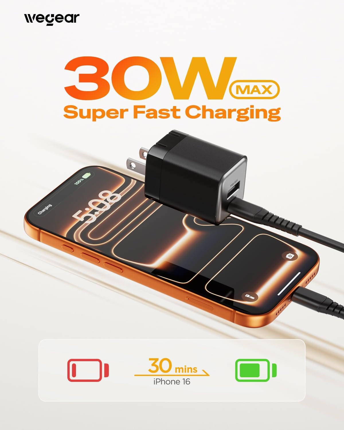30W USB C Fast Charger, Dual Port USB C Wall Charger with Foldable Plug for iPhone 17/16/15, Samsung S24, iPad, 40% Smaller & Safer Nano Charger Block, (Black, 2 Pack)
