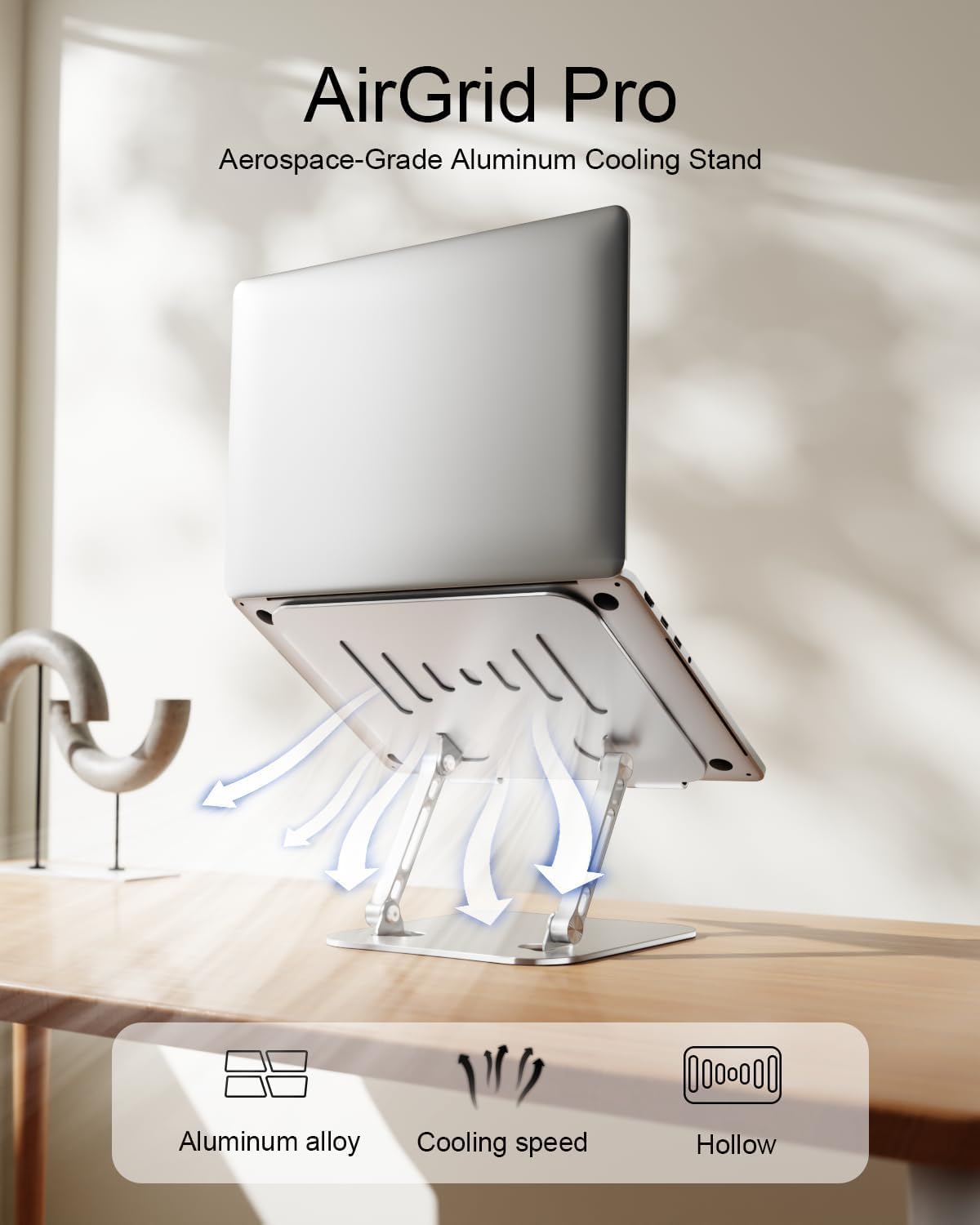 Laptop Stand for Desk, Adjustable Laptop Riser Holder | Aluminum Foldable Desktop Book Stands, Ventilated Cooling Computer Notebook Stand with 10-17" (Silver)