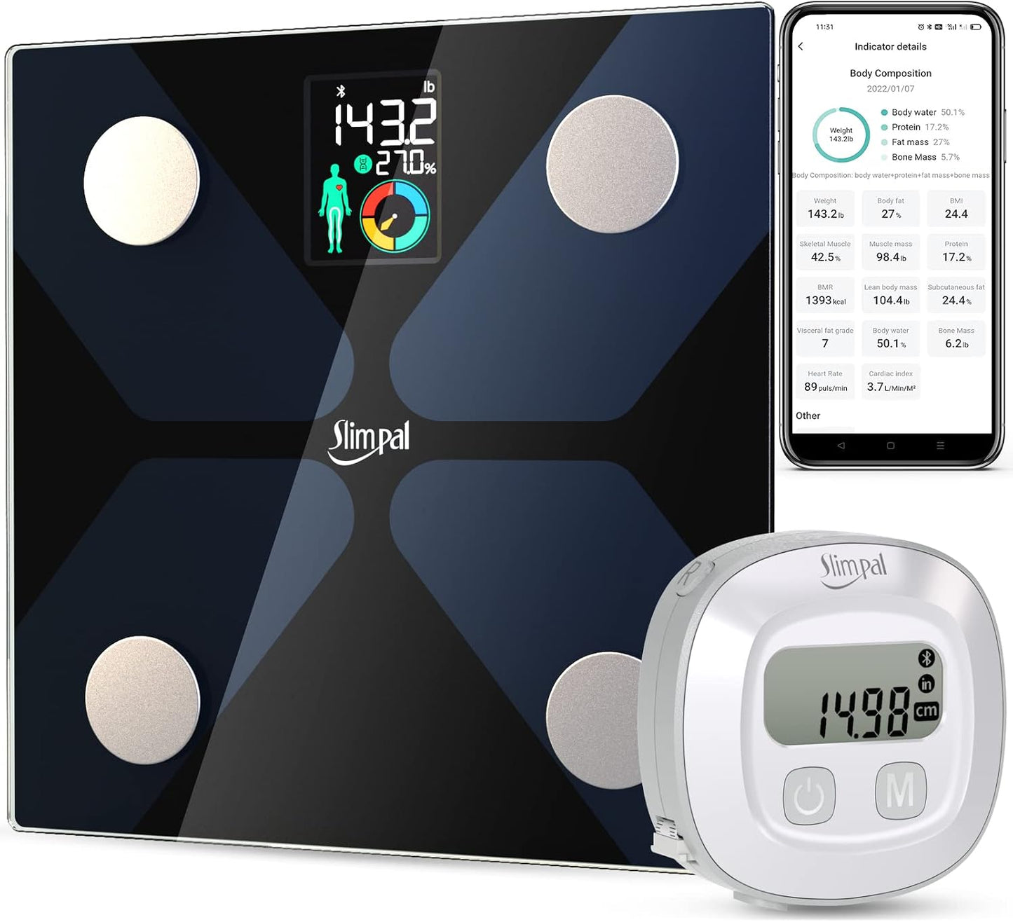 Slimpal Smart Body Measuring Tape, FSA Eligible HSA Tape for Weight Loss | Digital Bluetooth Body Tape Measure with App, Retractable Waist Hip Bust Arm Measuring Tape for Body Fat BMI Fitness Tracking