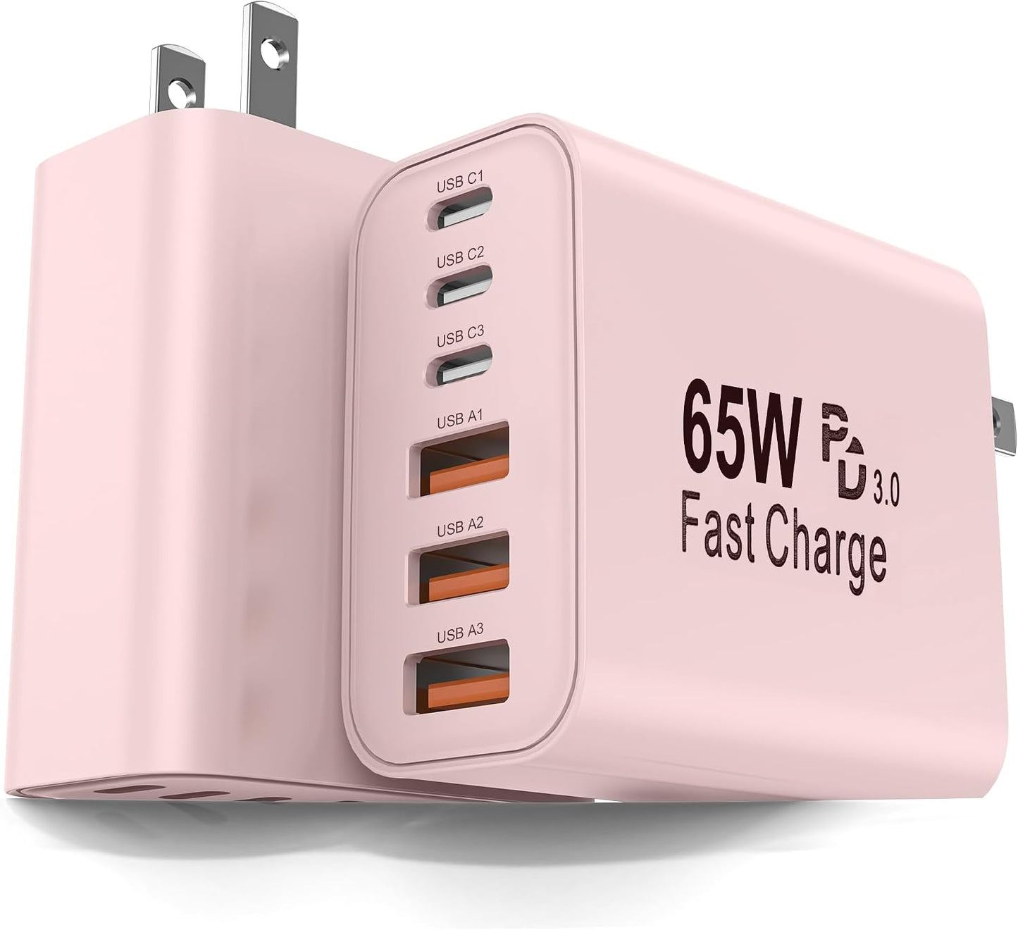 2-Pack 65W USB C Charger Block, 6-Port Fast Wall Charging Block [3 PD USB-C & 3 QC USB-A] for iPhone 17 16 15 Pro Max, iPad Pro, Galaxy S26 S25, Pixel 10 9, iWatch,Google & More