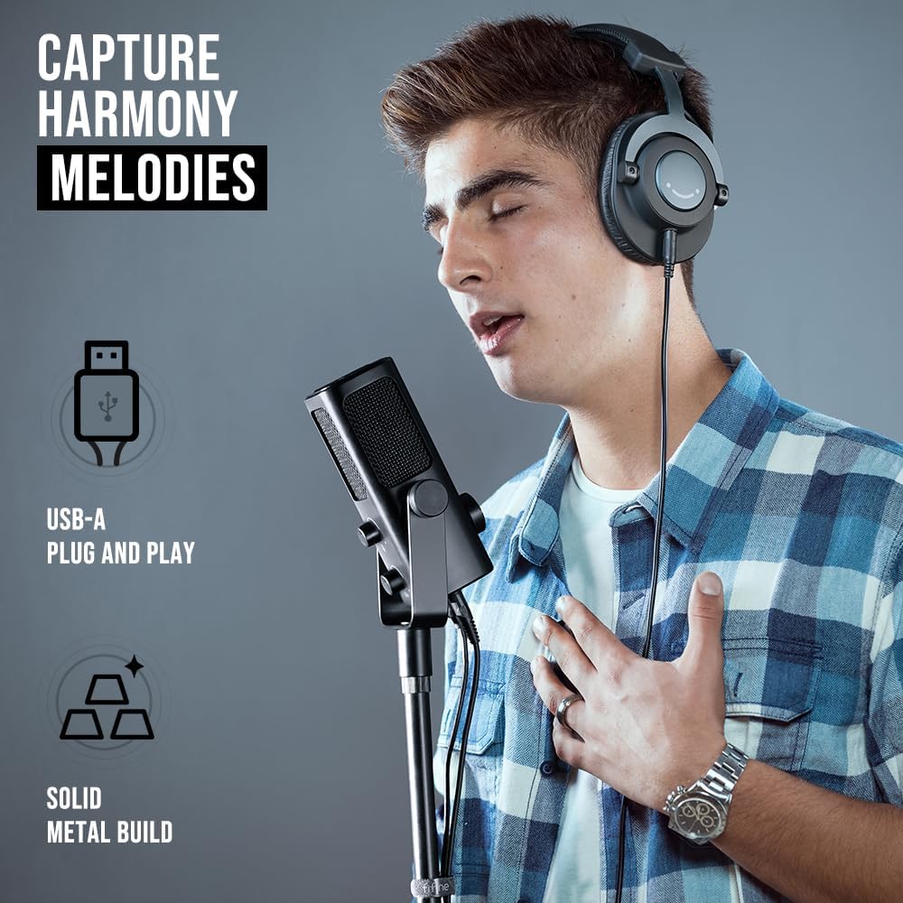FIFINE AmpliTank PROFILE3 USB Condenser Microphone for Studio Podcast | Desktop Computer Recording Mic, Monitor Mix, Volume Control, Low-Cut Switch, Metal Built for Streaming Music Creation Vocal