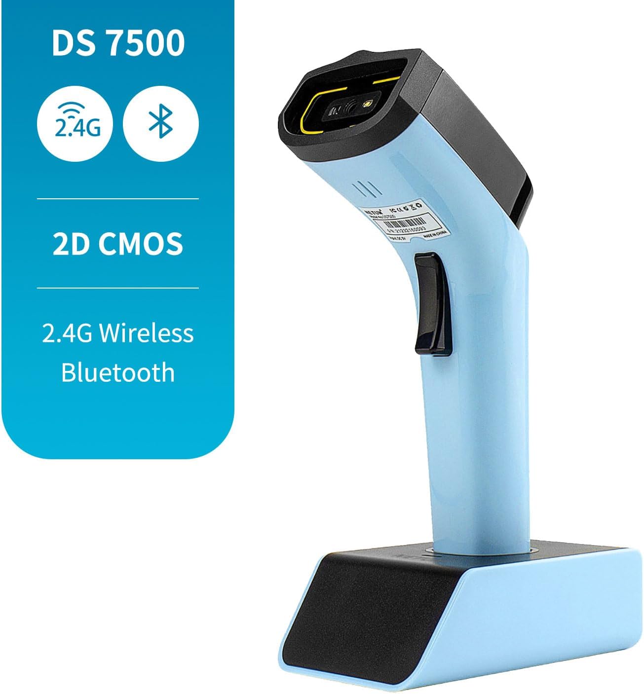 Bluetooth Wireless 2D Barcode Scanner, Hands Free QR Barcode Reader-DS7500 | with Charging Cradle and Built-in Memory, Automatic, Fast and Precise scanning, Transfers Up to 100 Meters