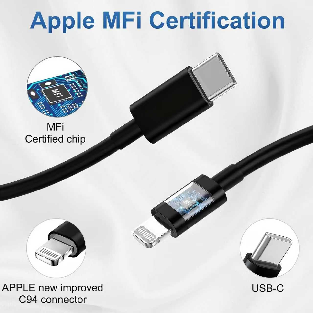 iPhone Charger Fast Charging, USB C Charger Block, 6FT/10FT Lightning Cable | For Apple iPhone 14/13/12/11 Series, 2-Pack USB C to Lightning Cables, AirPods with Lightning Charging Case,Black