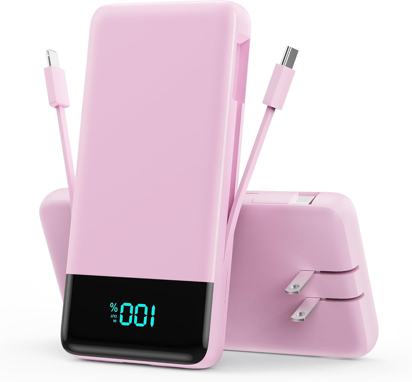 Portable Charger Power Bank for iPhone with Built-in Cables and AC Wall Plug, 13800mAh Ultra Slim Travel Essentials,USB C Fast Charging External Battery Pack for iPhone 17/16/15/13,Galaxy,Android etc