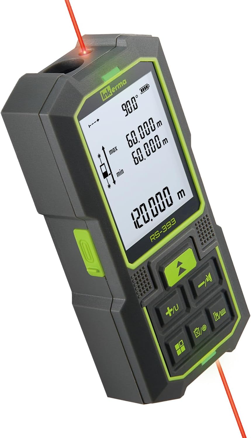 Dual Laser Measurement Tool, 393Ft/120M Bilateral Laser Distance Meter, Rechargeable Laser Measure with Ft/in/M Multiple Units, Angle Sensor, Pythagorean Mode, Area and Volume