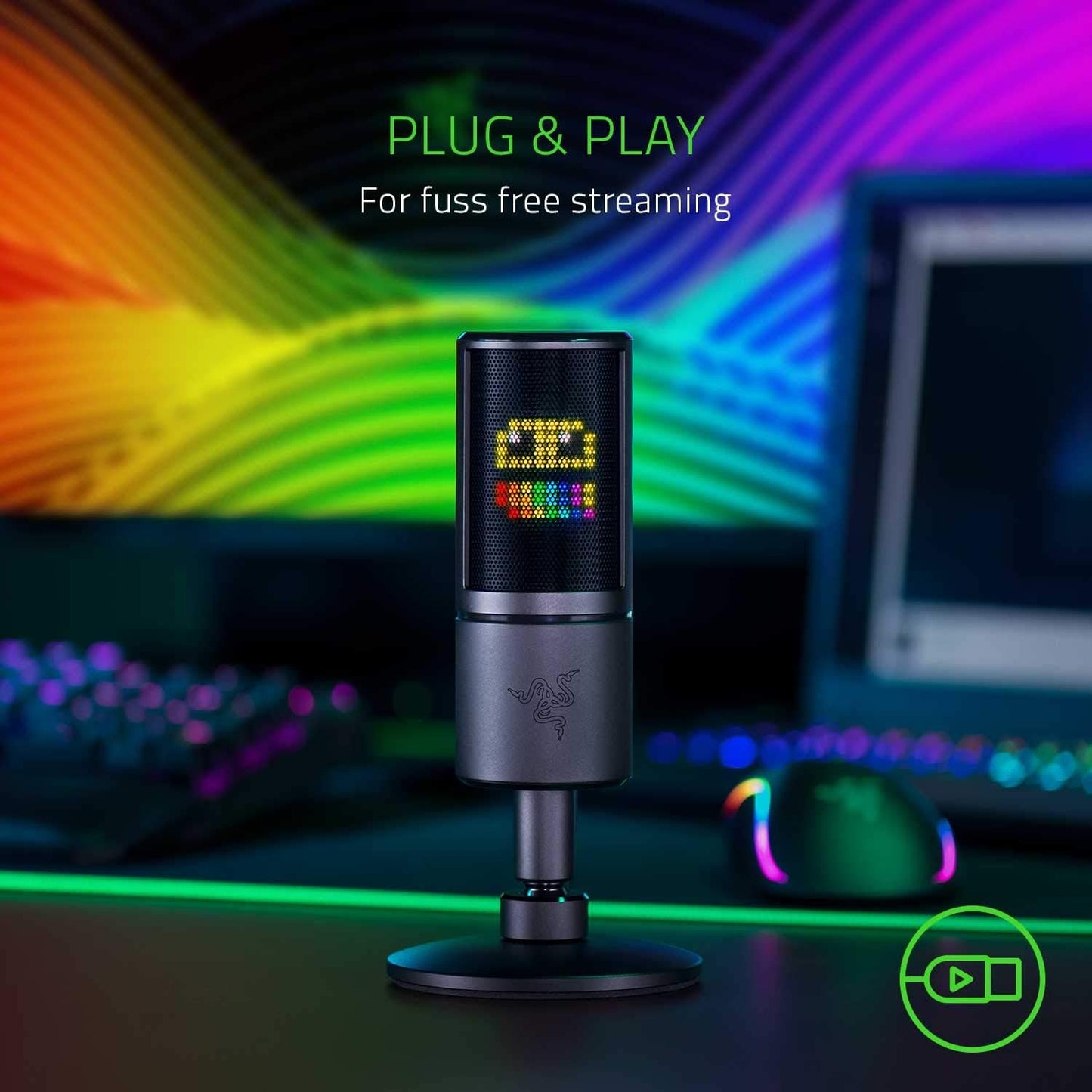Razer Seiren Emote Streaming Microphone: 8-bit Emoticon LED Display, Stream Reactive Emoticons, Hypercardioid Condenser Mic, Built-in Shock Mount, Height & Angle Adjustable Stand, Classic Black
