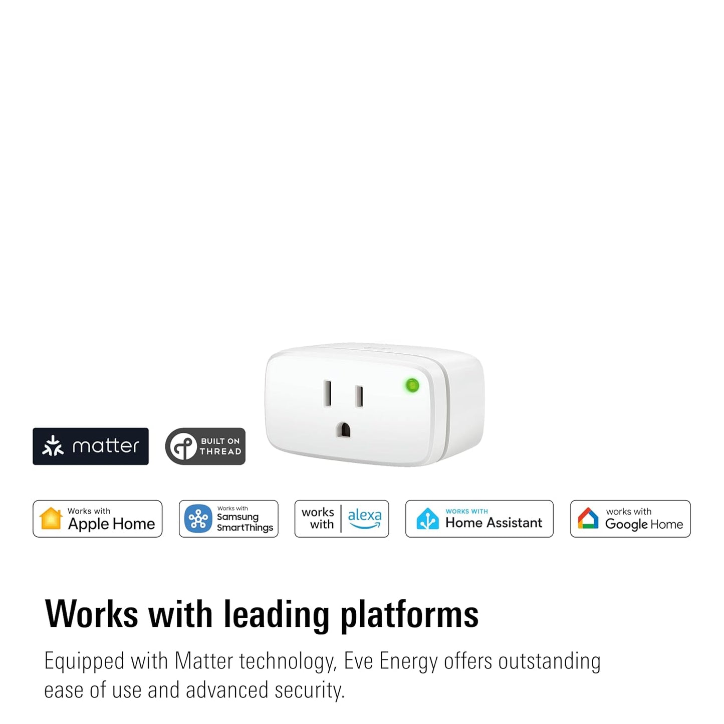 Eve Energy (Matter) 2-Pack - Smart Plug & Power Meter | app/voice control, automate lights/appliances, for Alexa/Apple/Google/SmartThings/Home Assistant, Thread Border Router requ.