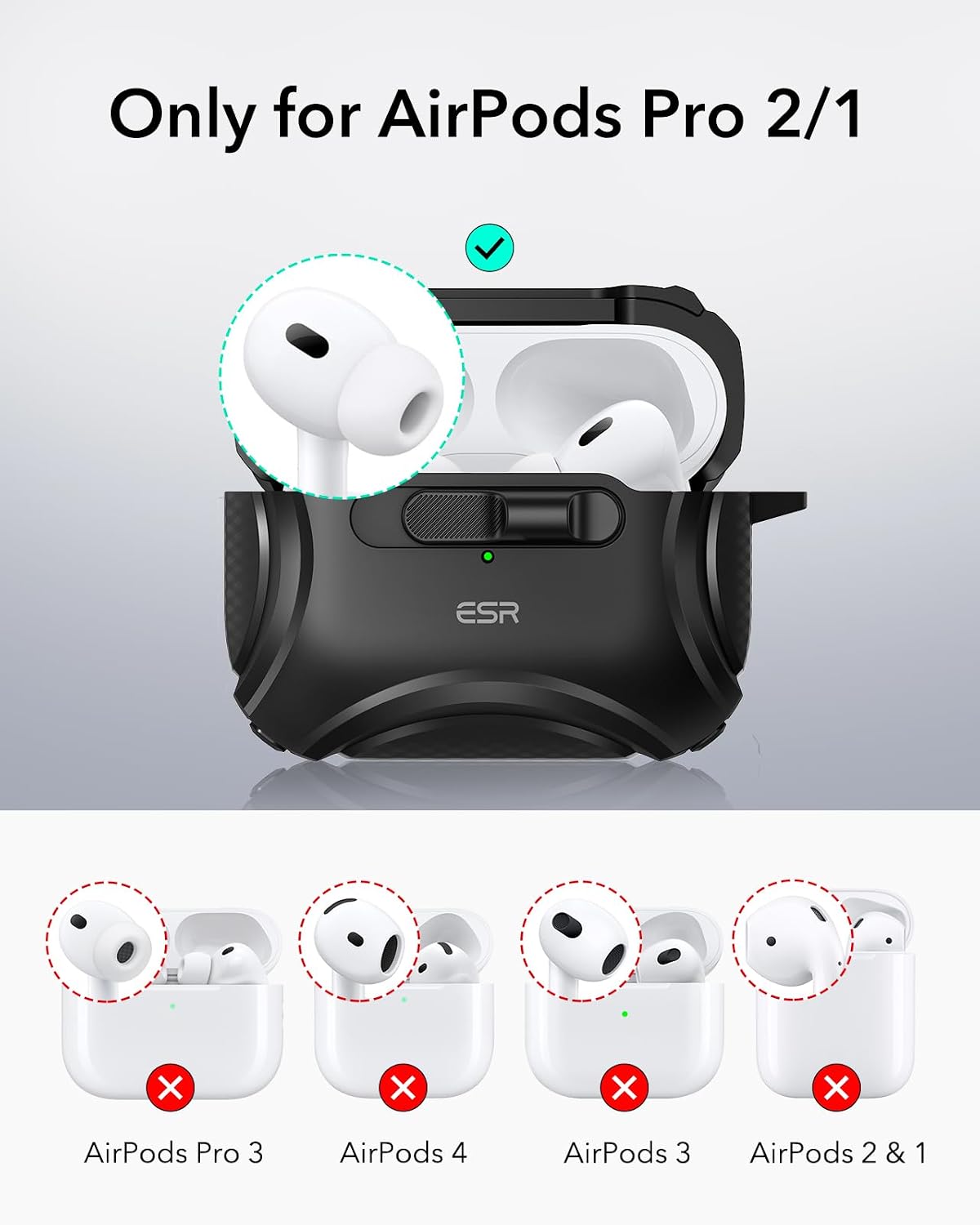 ESR for AirPods Pro 2 Case (2023/2022/2019, 2nd/1st Gen), Compatible with AirPods Pro 2nd Generation (USB-C/Lightning Cable), Effortless MagSafe, Drop-Proof Lock, Easy Open, Cyber Series, Black | 2023