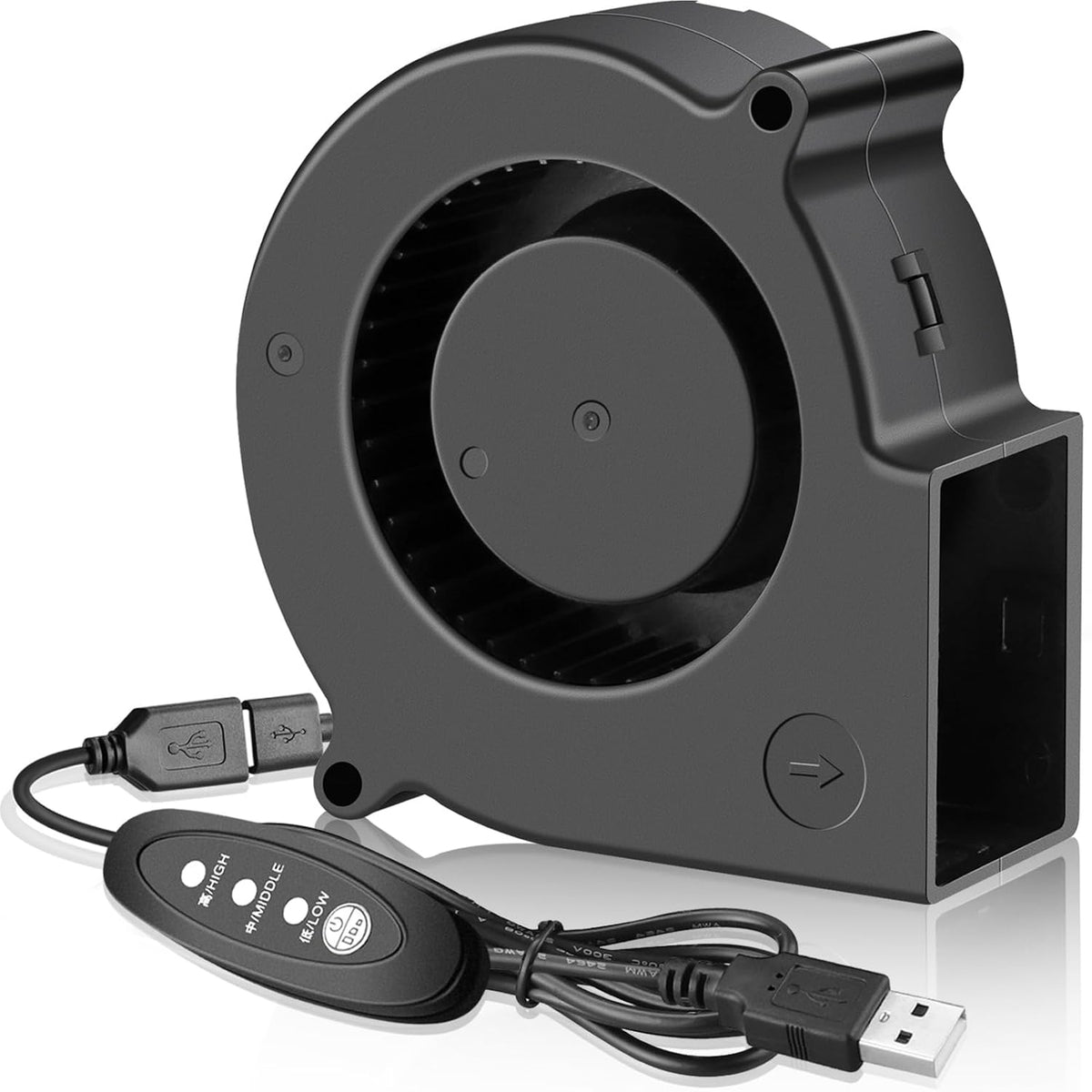 GDSTIME 75mm x 30mm 5V USB Blower Fan with 3 Speed Controller DC Brushless | 7530, Small Turbine Centrifugal Fans, for NAS, Helmet, Vivarium, Laptop, Amplifier, Raspberry Pi Cooling Ventilation