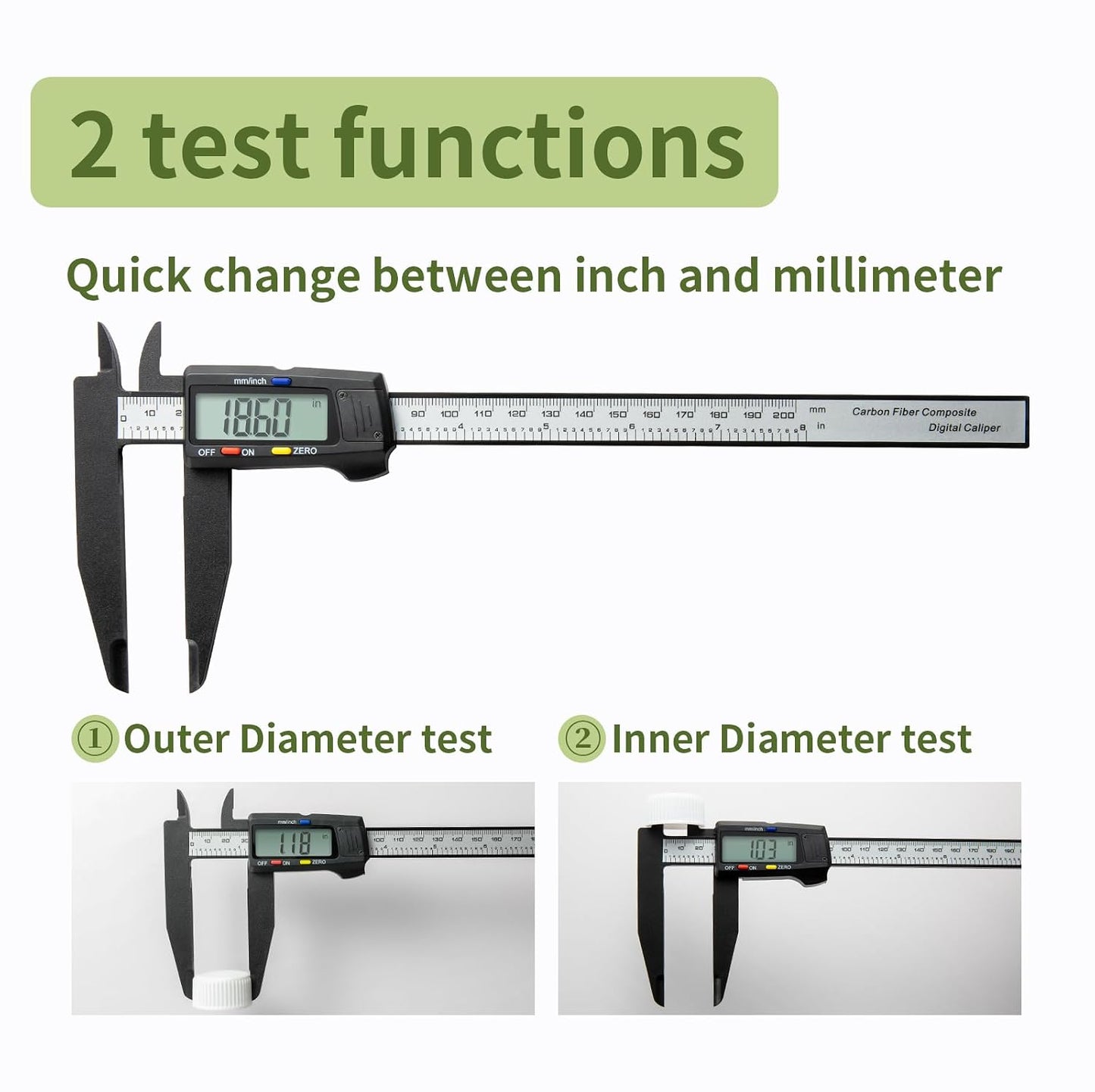 Digital Caliper 0-8" Measuring Tool, Micrometer Caliper with Auto-Off Feature, Interchangeable Between inches and millimeters for Jewelry Measurement and 3D Printing
