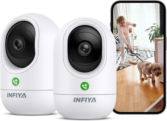 INFIYA 2K Indoor Camera-One-Touch Call Baby/Elderly Monitor Pet Camera 360° PTZ & Intelligent Tracking for Home Security, Compatible with Alexa/Google Home(2.4GHz WiFi Only) - K7 2P