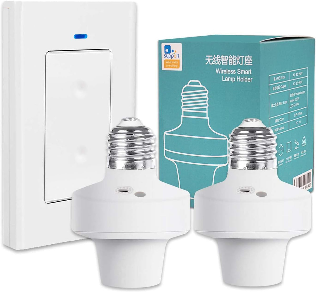 QIACHIP Ewelink 2.4G Wireless Remote Control Light Socket E26 E27 Bulb Socket Adapter, Bluetooth Smart Lamp Holder,Support APP Timing Delay (2 Socket + 1 Switch)