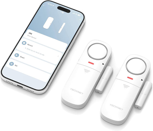 TECKNET Door Alarms When Opened, 2.4G WiFi Smart Door Sensor Alarm & Chime, App Alerts, Door Alarms for Kids Safety, Wireless Window Alarms for Home Security Systems for House, Pool, Sheds, 2 PCS