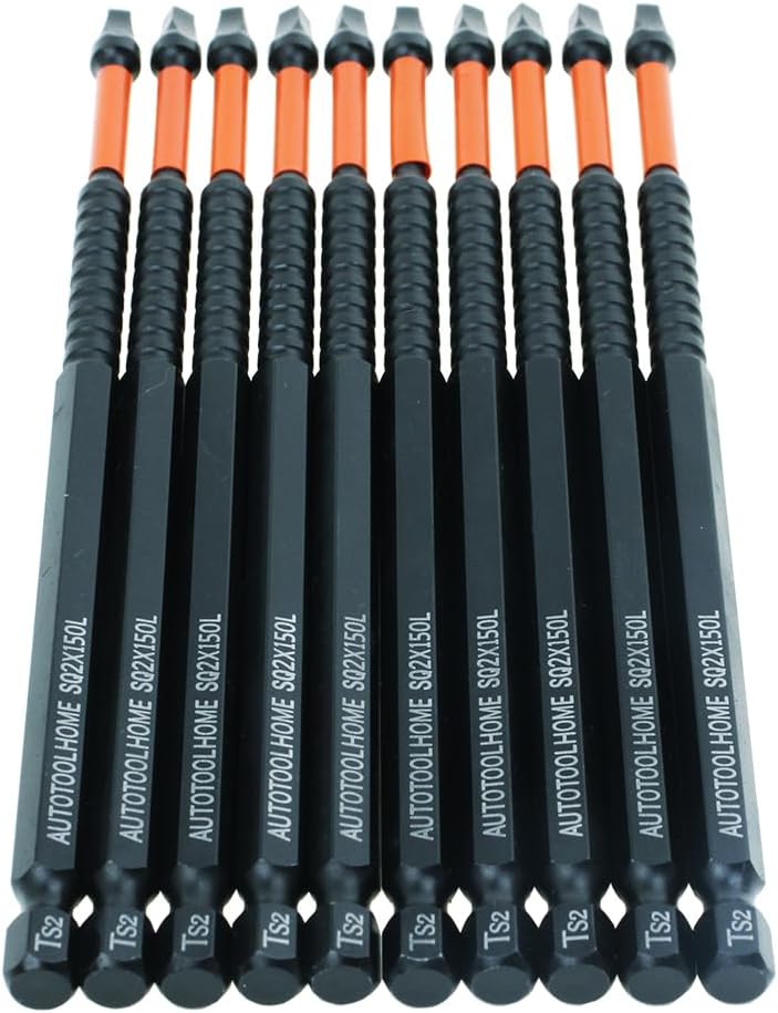 10 Pack #2 Square Driver Bits, 6-Inch Impact SQ2 Bits | Long-reach SQ2 Impact Driver Bits with Torsion Zones and Precision Tips for Pocket Hole Jigs