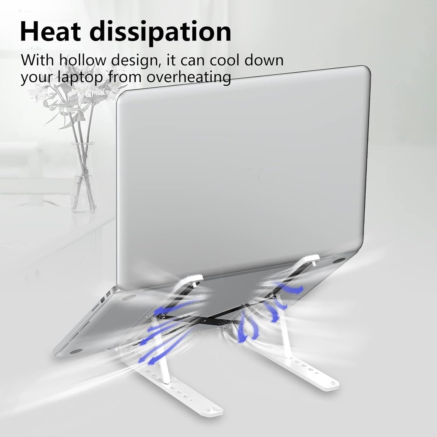 Tonmom Laptop Stand for Desk, Adjustable Laptop Riser, White | ABS+Silicone Foldable Portable Notebook Holder, Ventilated Cooling Notebook Mount Computer Stand for 10-15.6” Laptops,Tablets