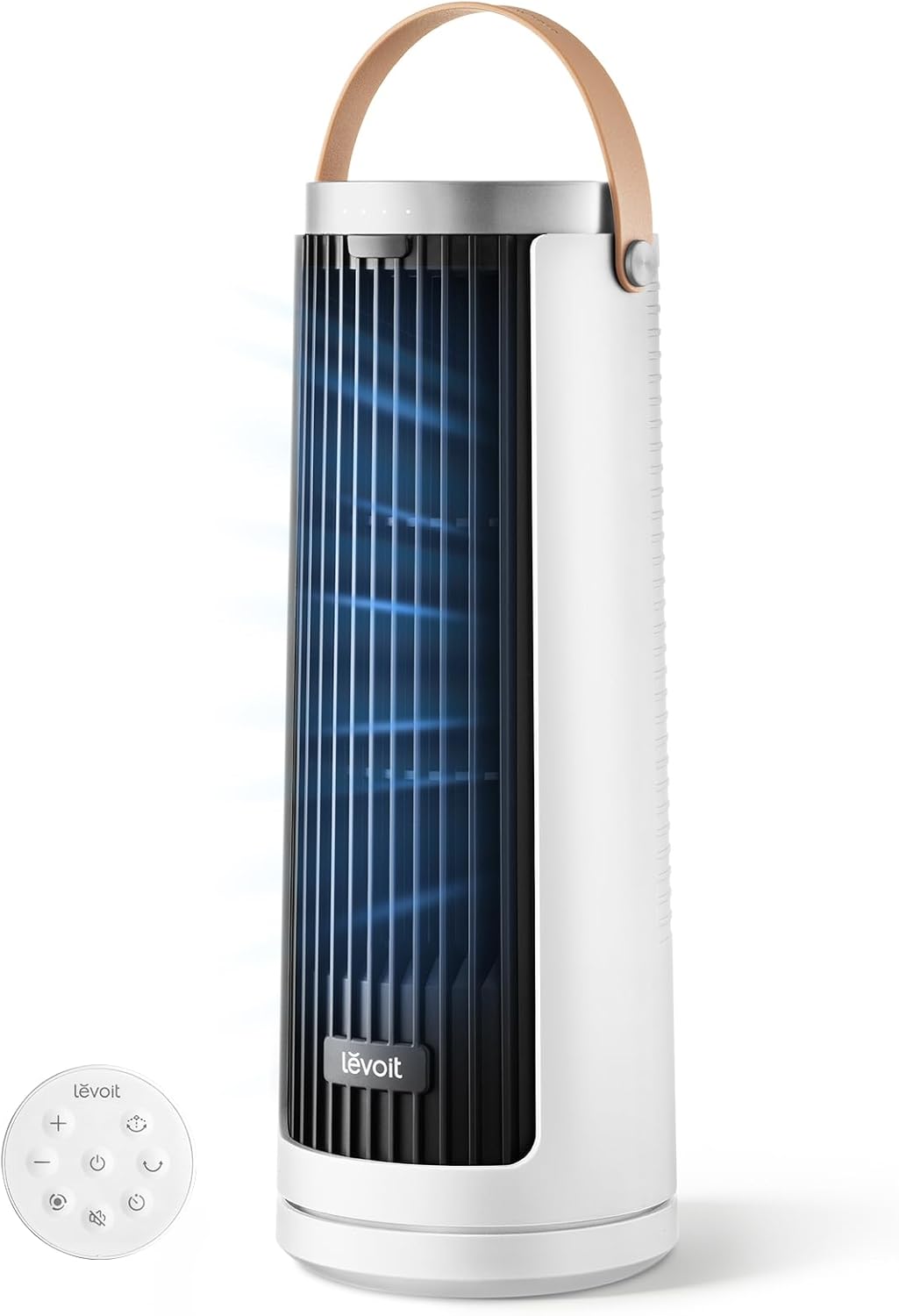 Levoit Tower Fan for Bedroom, 20dB Quiet Desk Fan, Portable Fan with 23ft/s | 3 Angles 4 Speeds Mini Oscillating Fan, DC Motor, Bladeless, Easy to Carry, Remoter, 12H Timer, for Home, Room, Office, White