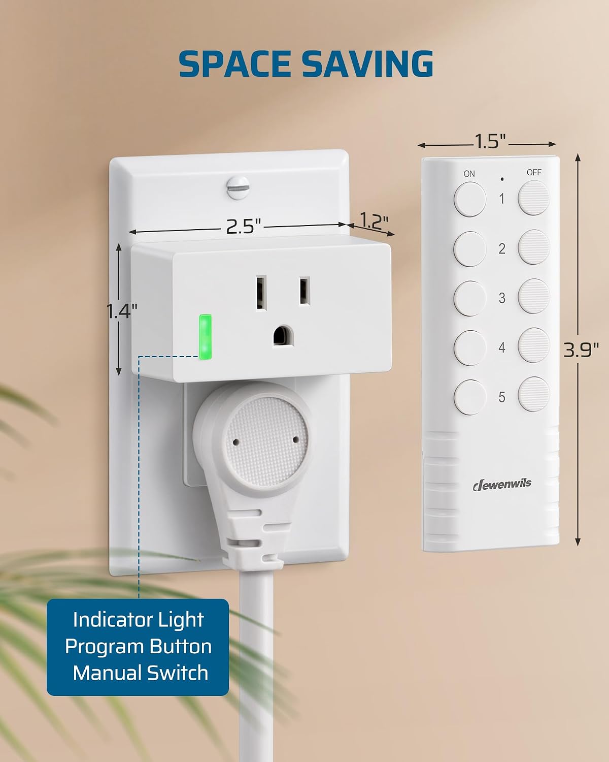 DEWENWILS 200FT Range Remote Control Outlet, No Interference Strong Signal, Indoor Wireless Outlet Switch for Lamps, Fans, Lights, 15A/1800W, ETL Listed (5 Outlets + 2 Remotes)