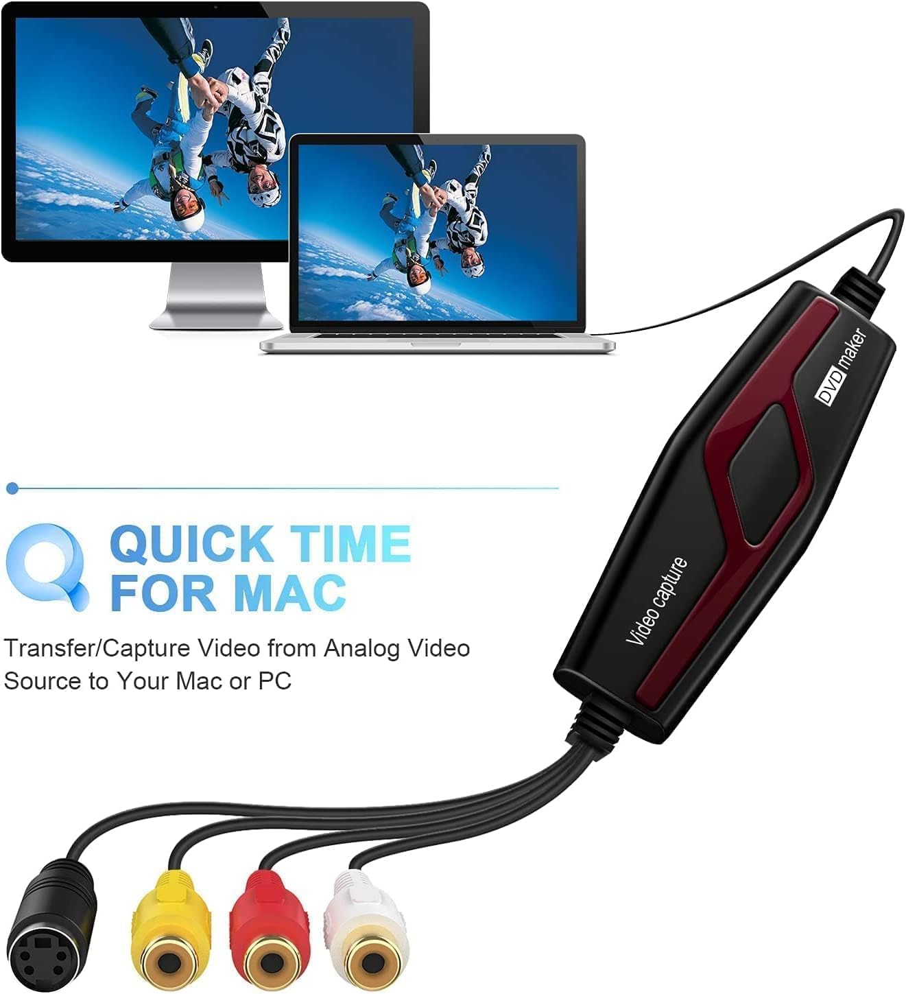 VHS to Digital Converter,Video Capture Card Device,VHS VCR Hi8 Mini DV to Mac Digital Converter,RCA to USB Video Converter for PC TV Tape Player Camcorder,MAC Windows Vista Compatible