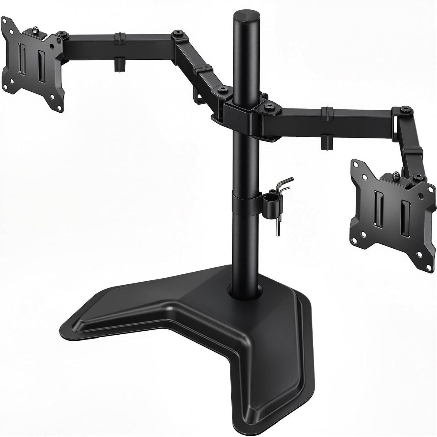 monTEK Freestanding Dual Monitor Stand for 17-32" Screens, 22 lbs Each | Solid V-shaped base, dual-screen full-motion arms, height adjustment, tilt, swivel, rotation and VESA 75/100