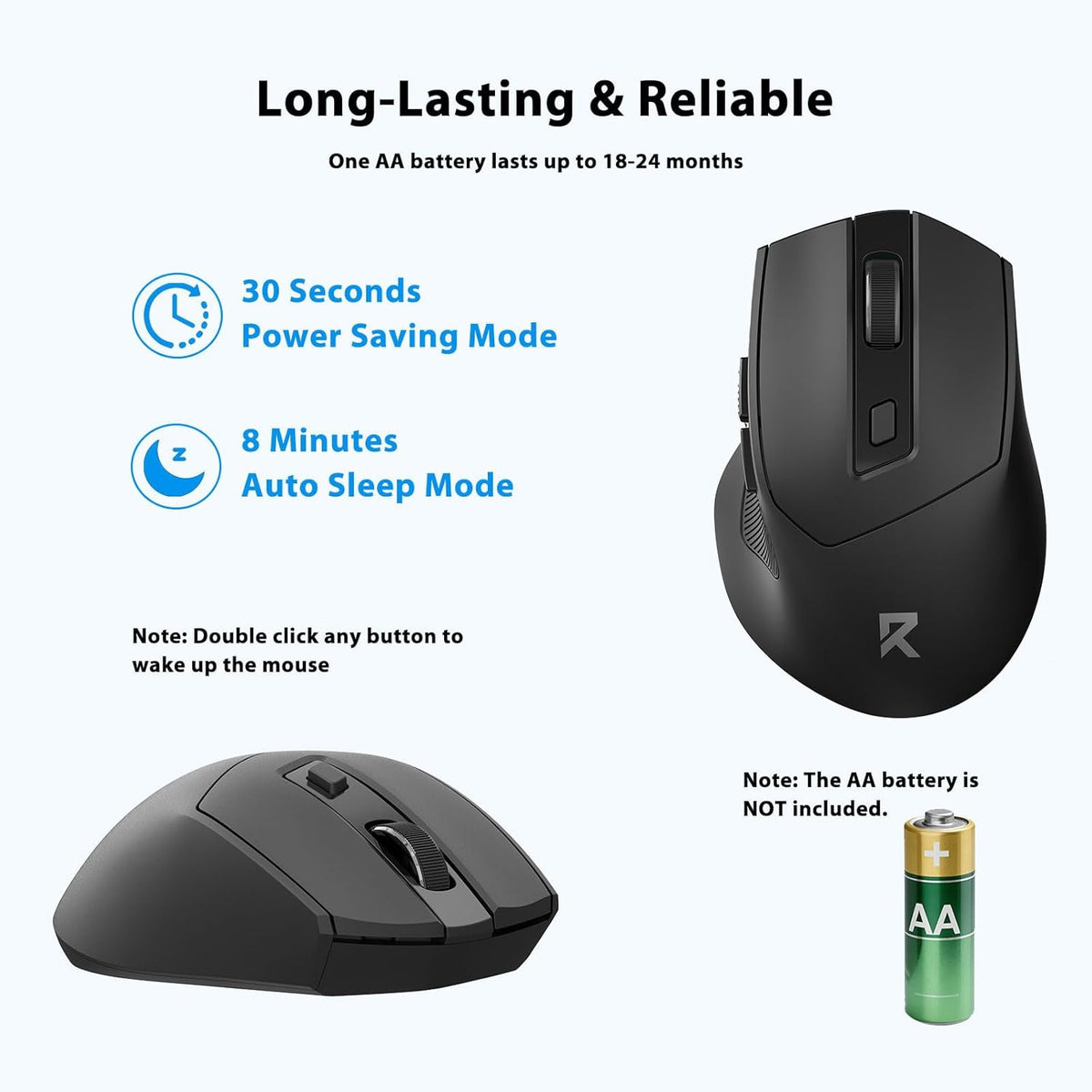 Redragon Wireless Mouse for Laptop, 2.4GHz Computer Mouse with USB Receiver | Up to 24-month battery life, 5 DPI levels up to 4000, 6 buttons, auto sleep, plug-and-play, anti-sweat grips