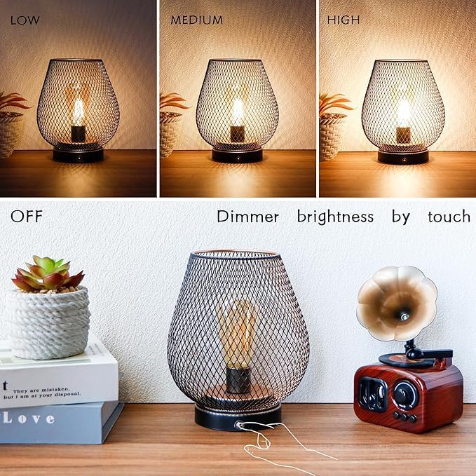 JHY DESIGN Dimmable Touch Bedside Table Lamp Set of 2 Rechargeable Battery Powered Lamp with LED Bulb Cordless Accent Lamp for Weddings Parties Patio Events Indoors Outdoors(Metal Base, Bronze Egg)