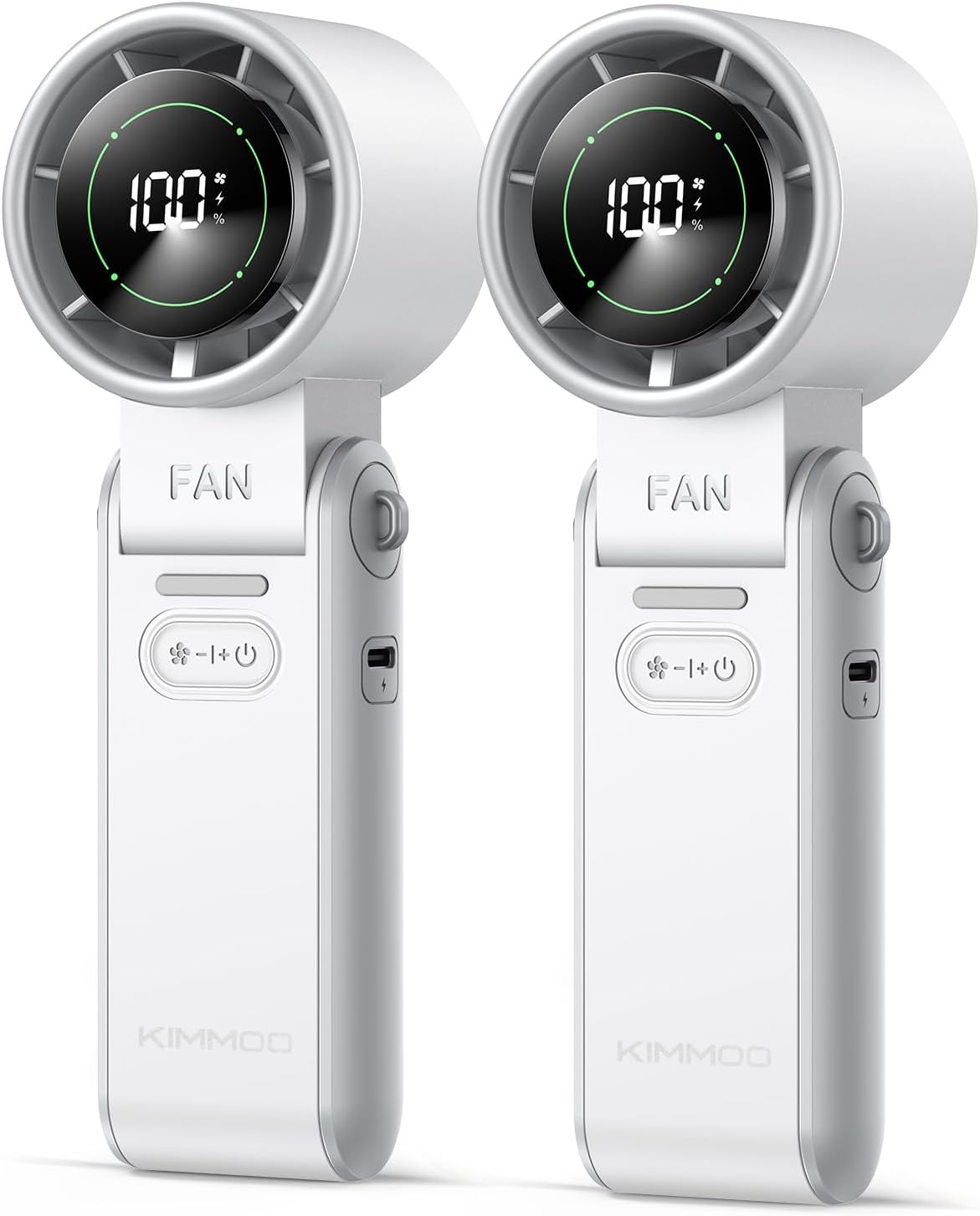 KIMMOO 2 Pack White Portable Handheld Turbo Fan-100 Speeds, Powerful 20000 RPM, 12Hrs Cooling,120° Rotation, USB Rechargeable Mini Hand Held Personal Fan for Travel Outdoor Indoor