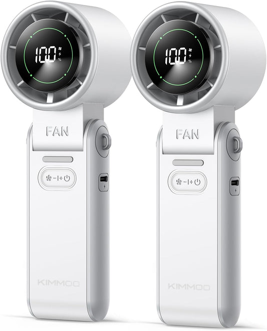 KIMMOO 2 Pack White Portable Handheld Turbo Fan-100 Speeds, Powerful 20000 RPM, 12Hrs Cooling,120° Rotation, USB Rechargeable Mini Hand Held Personal Fan for Travel Outdoor Indoor