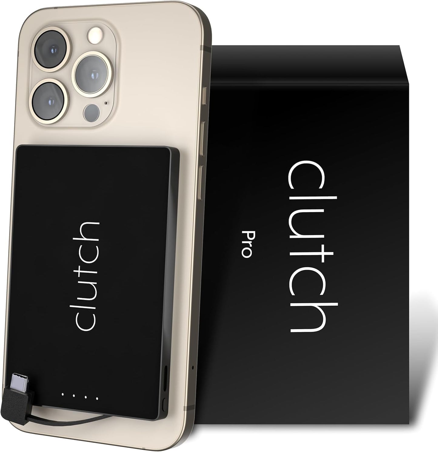 Clutch Pro – World's Thinnest Portable Charger – USB-C Power Bank 5000mAh – Magnetic Built-in Cable – TSA Approved Travel Charger – iPhone 15/16/17 & Android – Black
