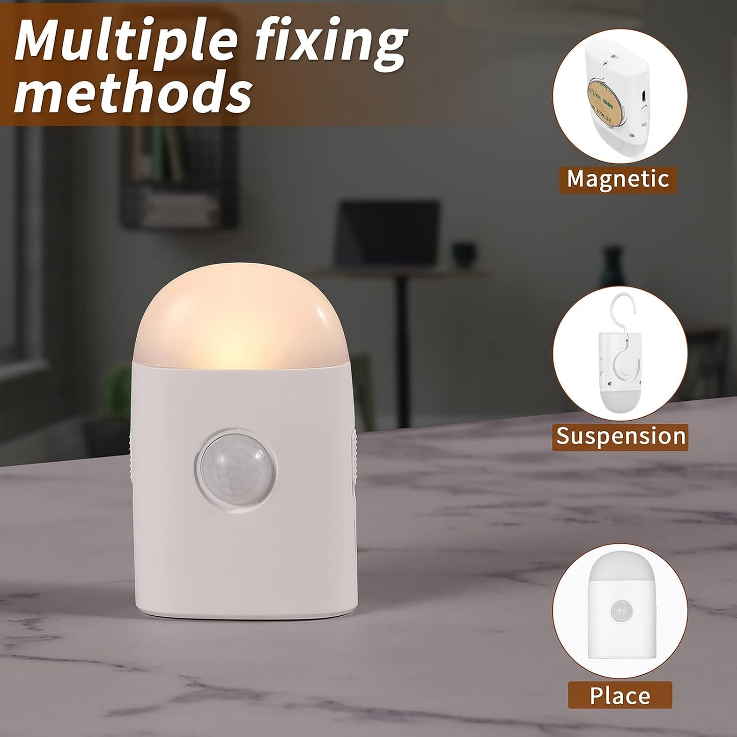 Motion Sensor LED Night Light,Warm White Dimmable Rechargeable Stick & Hook | 2 modes: motion sensor & steady light,3 dimmable levels,ideal for hallway,stairs,bedroom,bathroom,cabinet,camping