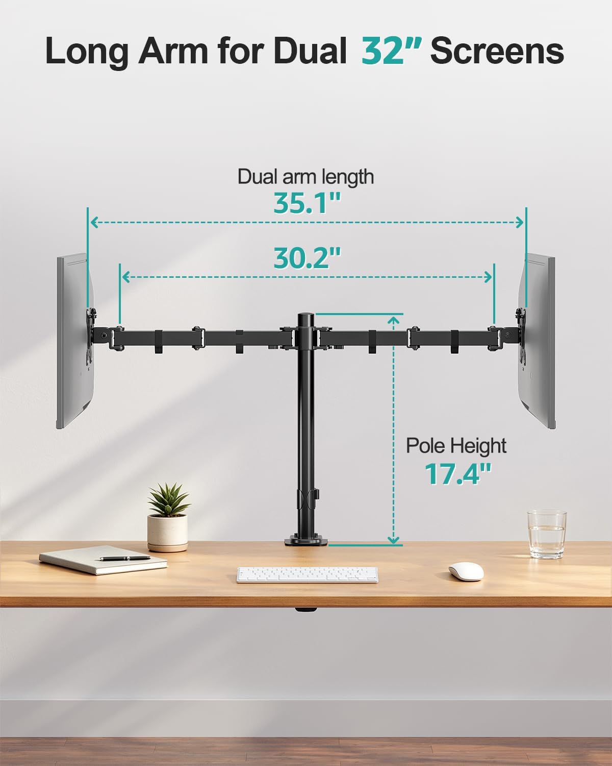 MOUNT PRO Dual Monitor Mount Fits 13-32 Inch/17.6lbs LCD Screen, Computer Monitor Desk Mount, Articulating Monitor Arm, Height Adjustable Display Stand for 2 Monitors, VESA Mount 75x75/100x100mm