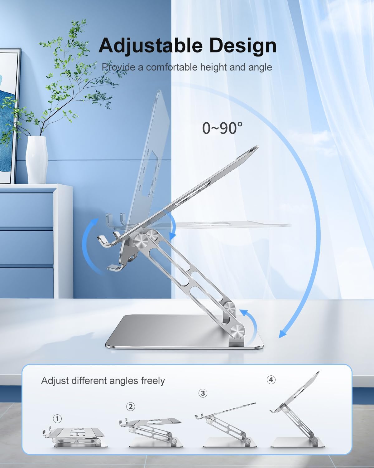 JOIOT Ergonomic Laptop Stand,Adjustable Riser for 10-17.3” Computer | Aluminum Stand,Ventilated cooling holes, relieves neck strain, stable support, perfect for home office, study, video call use