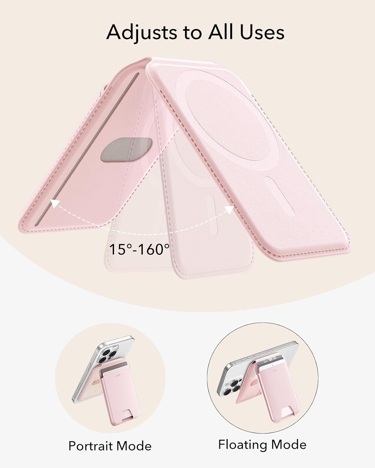 ESR Aura for MagSafe Wallet with Adjustable Stand, 5 Card Holder | RFID Blocking, Strong Magnetic Wallet for iPhone 17 Pro Max 17e 16 15 14 13 12 Series, Bubblegum Pink