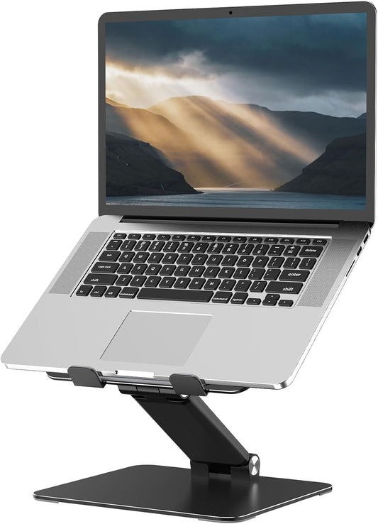 Tonmom Adjustable Laptop Stand for Desk, Metal Foldable Laptop Riser | Portable Laptop Holder, Ventilated Cooling Computer Notebook Stand Compatible with 10-17.3” Laptops