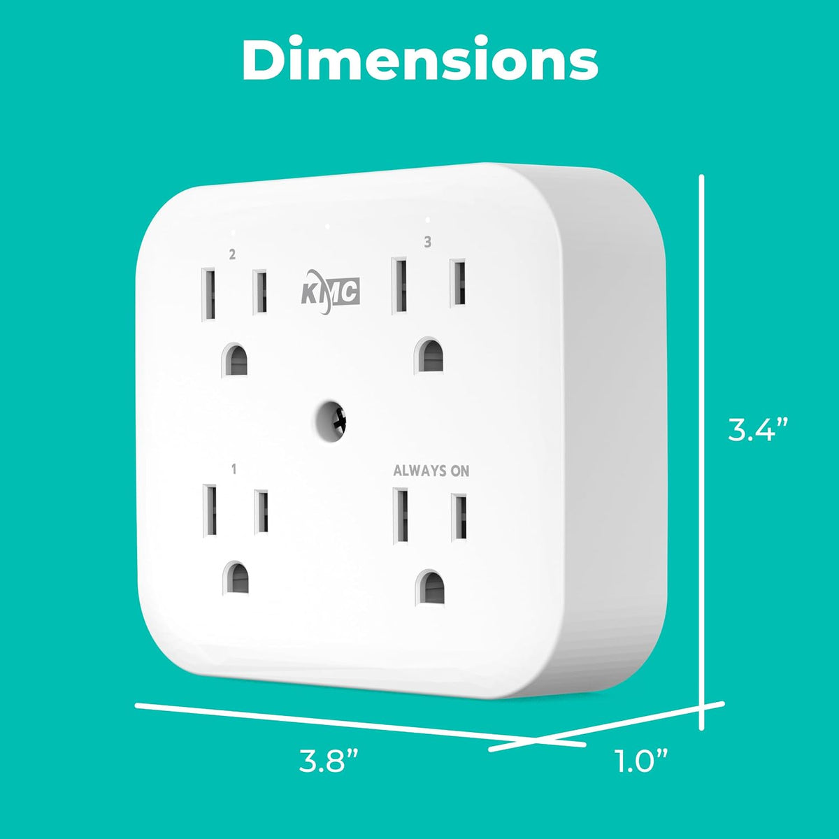 KMC Smart Tap Mini 4-Outlet Wall Mounted Multi Plug Adapter, 3 Independently Controlled Wi-Fi Smart Outlets, Compatible with Alexa & Google Assistant, No Hub Required