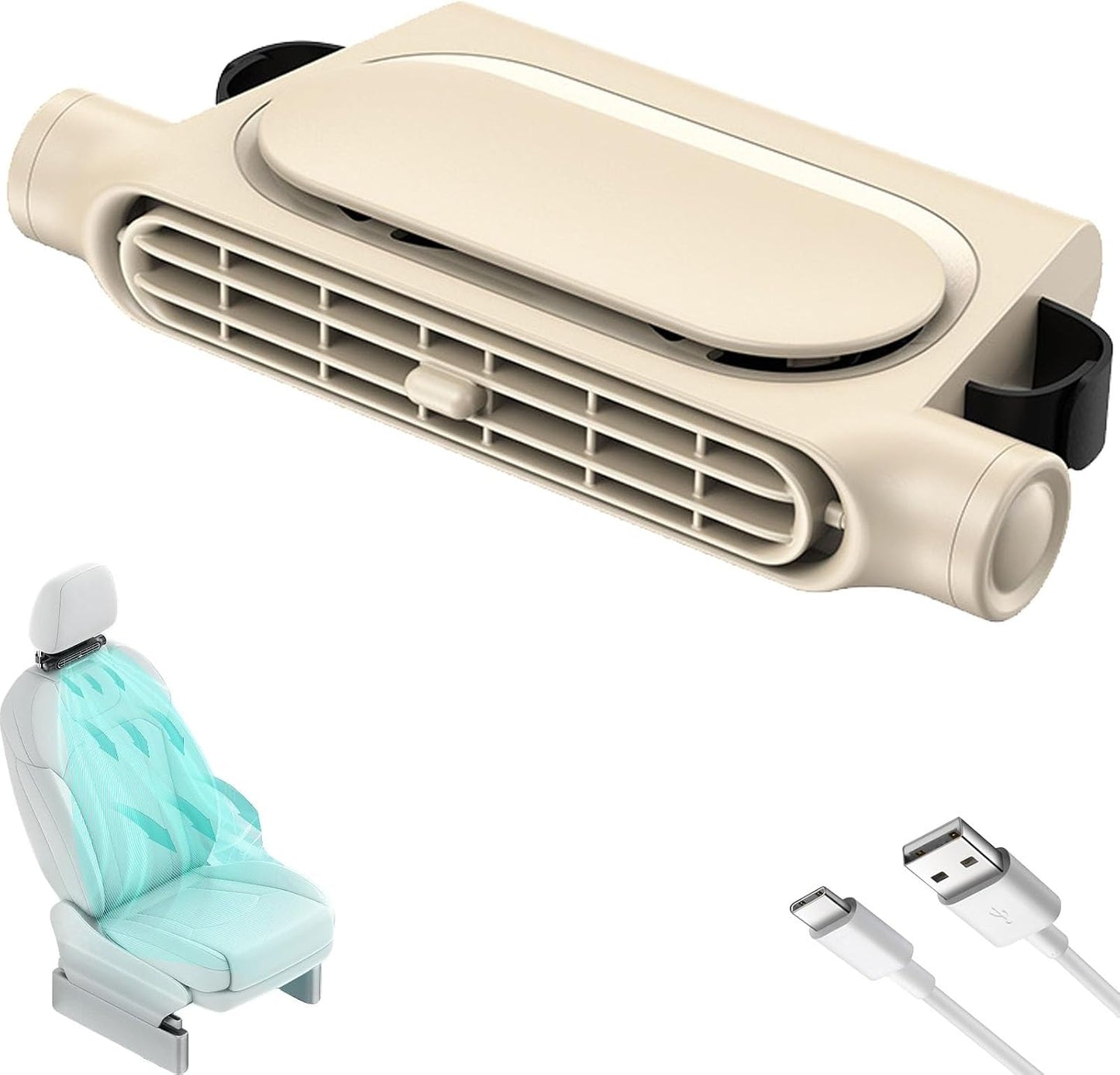 Car Seat Fan for Backseat for Kids, Mini Portable Battery Operated Back Seat Baby Quiet Headrest Neck Cooling AC Fan with 3 Adjustable Wind Speeds for All Cars Vehicle RV Truck(BEIGE)