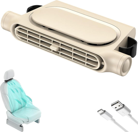 Car Seat Fan for Backseat for Kids, Mini Portable Battery Operated Back Seat Baby Quiet Headrest Neck Cooling AC Fan with 3 Adjustable Wind Speeds for All Cars Vehicle RV Truck(BEIGE)