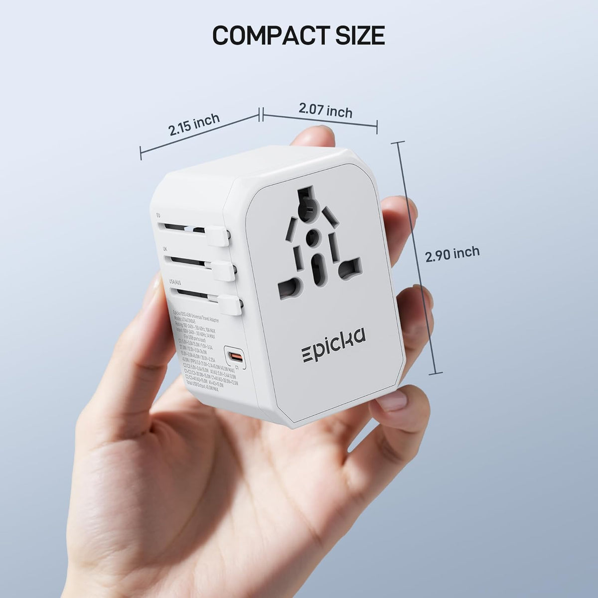EPICKA 45W Universal Travel Adapter PD&QC, 1AC/4USB-C/1USB-A | Travel Plug Adapter for EU/US/UK/AUS, Fast Charging for Multi-Device, Not A Voltage Converter, TA-105S, White