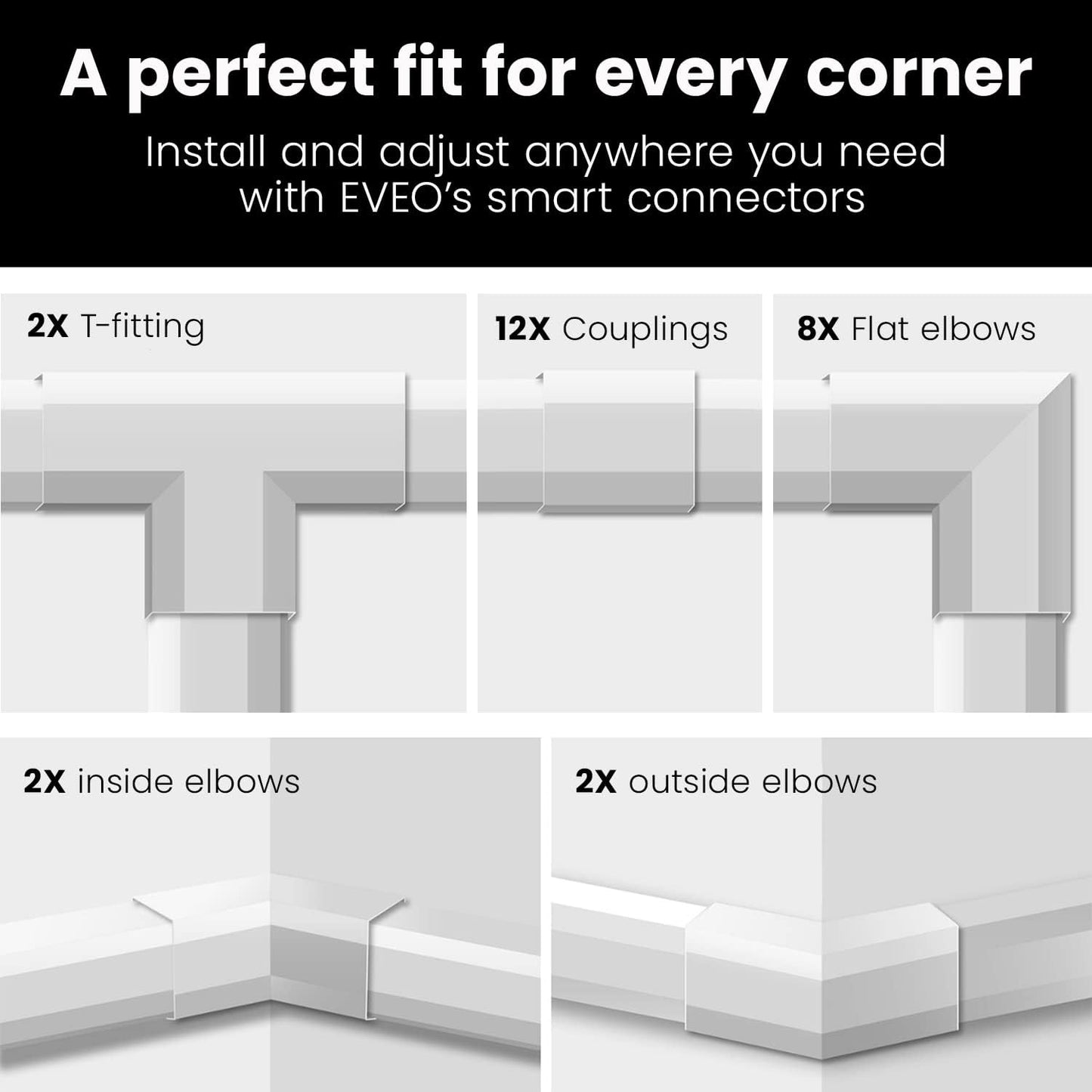 EVEO Cable Hider Wall 306” - Cable Raceway Cord Hider - Wire Covers for Cords on Wall, Cord Cover, Wall Cable Hider, Cable Concealer, Wire Hiders for TV on Wall Management-20X (L16 W0.95 H0.5) - White