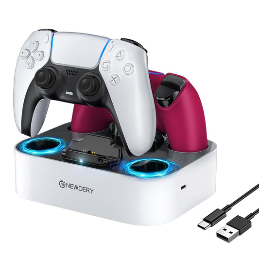 NEWDERY for PS5 Controller Charger Station Compatible with Dualsense Edge | Fast Charging Dock with Led Indicators, Dual Charging Stand for PlayStation 5 & DualSense Edge Controller