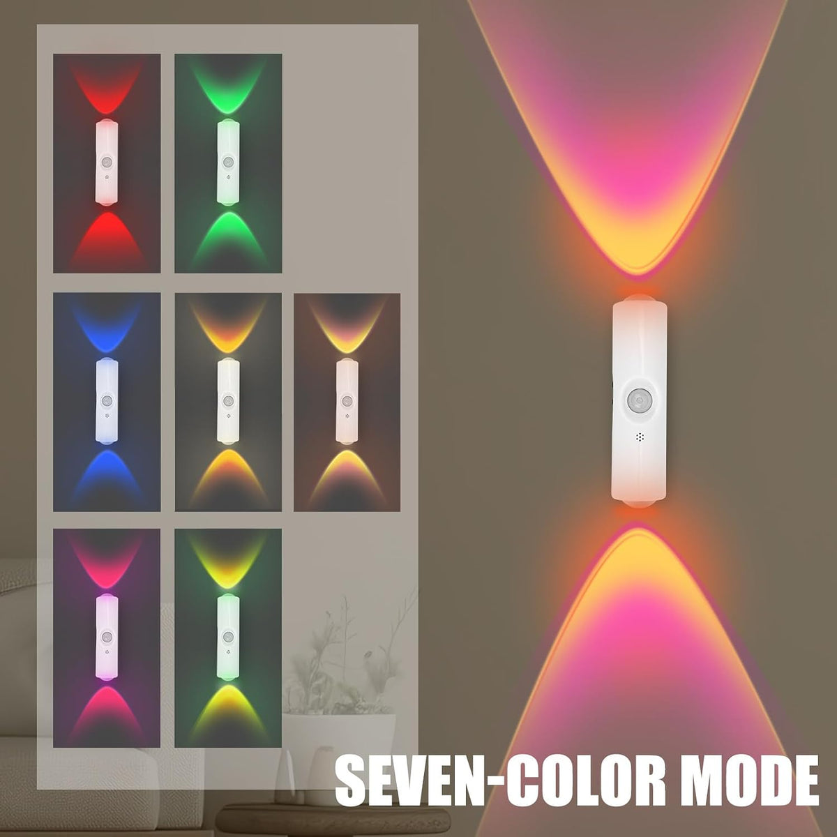 4pcs Rechargeable Smart LED Motion Sensor Night Lights, Wireless Magnetic Wall Lights Human Body Sensing Ambient Sconce for Stairs Indoor Bathroom Cabinet(7-Color RGB, No Drilling Installation)