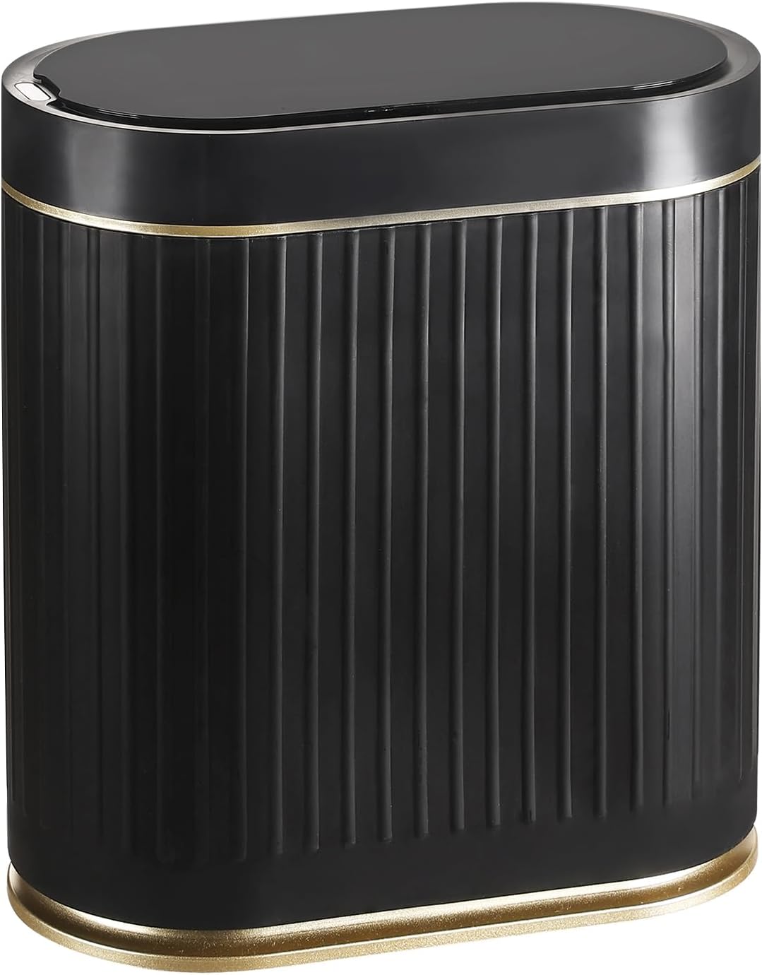 ELPHECO Slim Bathroom Trash Can with Lid, 2 Gallon Black Golden