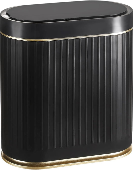 ELPHECO Slim Bathroom Trash Can with Lid, 2 Gallon Black Golden