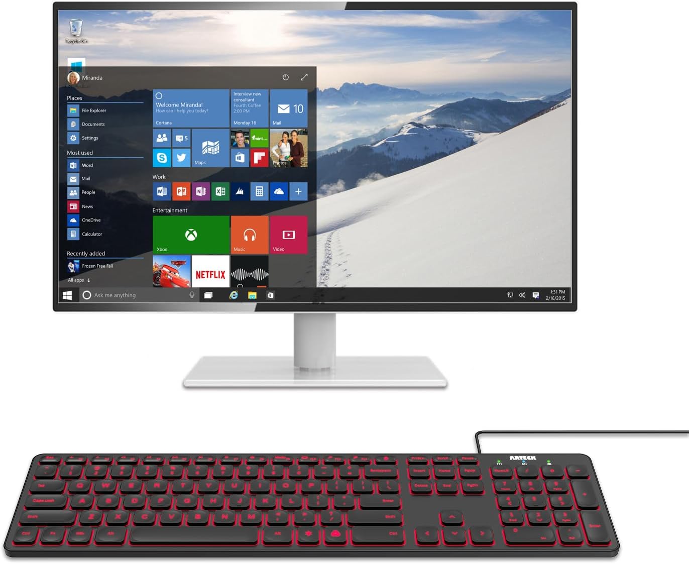 Arteck Backlit USB Wired Full Size Keyboard with Media Hotkey for PC and Laptop