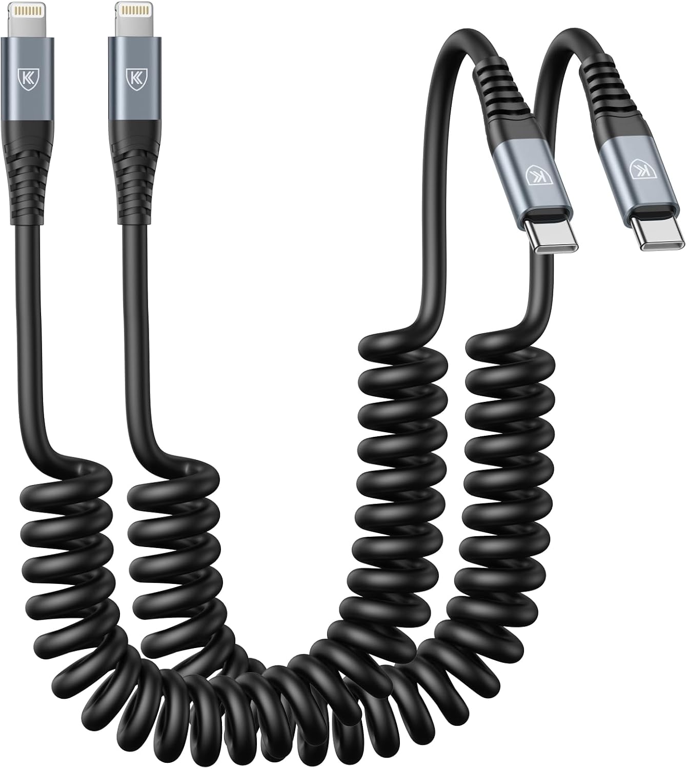 USB Type C to Lightning Cable 3FT 2Pack Coiled iPhone Charger Fast Charging | for Car Short USBC Lightning [Apple MFi Certified] iPhone Cord for iPhone14/13/12/11 Pro Max/iPad/CarPlay-Black