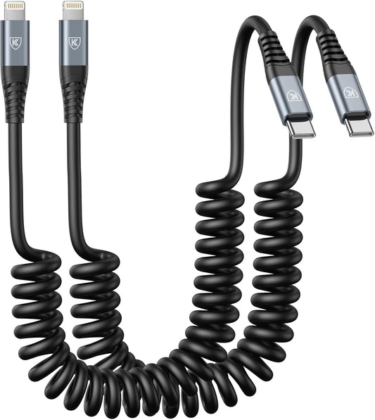 USB Type C to Lightning Cable 3FT 2Pack Coiled iPhone Charger Fast Charging | for Car Short USBC Lightning [Apple MFi Certified] iPhone Cord for iPhone14/13/12/11 Pro Max/iPad/CarPlay-Black